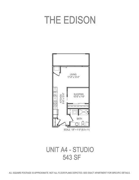 Floor plan for studio, 1 bath, 545 sqft